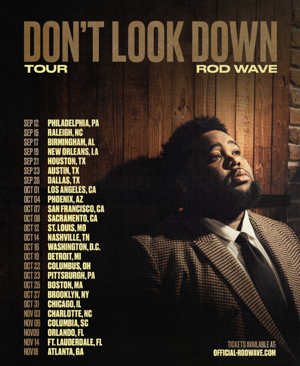 XXL's tweet photo. Rod Wave: Don't Look Down Tour 

Dates: Sept. 12, 2026—Nov. 18, 2026

🎟️: https://t.co/PDx2jE5WS6 https://t.co/8eujLHlBBN