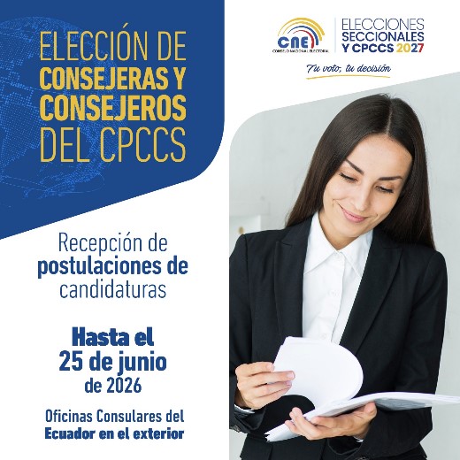 ceculima's tweet photo. 🟨🟦🟥 Elección del Consejo de Participación Ciudadana y Control Social #Ecuador.

📌 Presenta la postulación de tu candidatura de manera presencial en nuestras oficinas hasta el 25 de junio. https://t.co/UfrzVfiExk