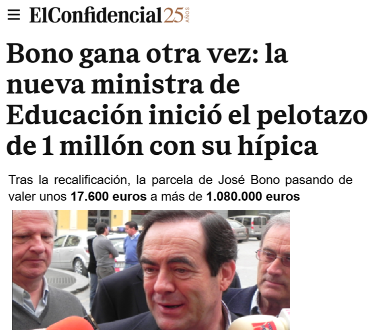 CCivicaCatalana's tweet photo. Bono compra un terreno rústico de los más baratos en Toledo

La alcaldesa y hoy ministra del PSOE inicia la modificación del plan urbano y justo se recalifica de rústico a industrial

El precio del terreno se multiplica x 50 veces

Bono, otro socialista que tiene poco y da mucho https://t.co/CKQNK3AXlR