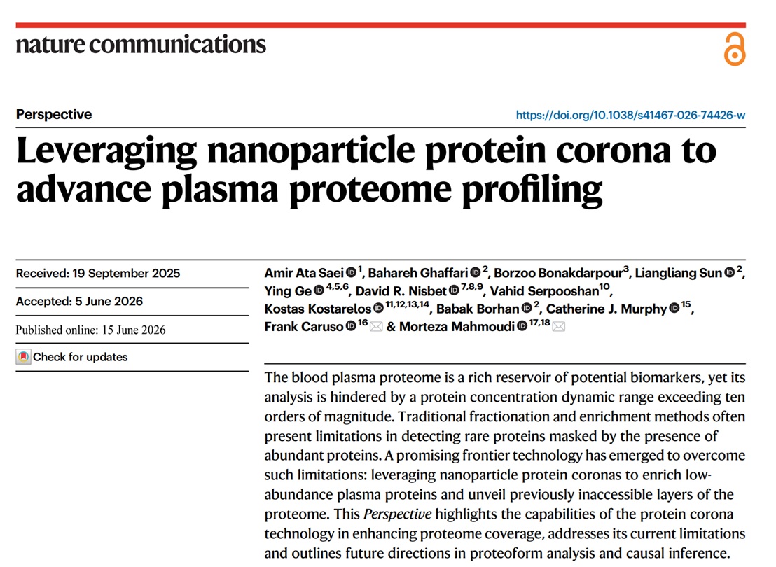 MahmoudiLab's tweet photo. The #blood has #plasma #proteome is a goldmine for early disease biomarkers. This Perspective @NatureComms  outlines how protein corona technology sets a new roadmap for future proteoform analysis and causal inference.
@MoriMahmoudi 
https://t.co/JnONAVKfJq https://t.co/oGLfrsT1Gr