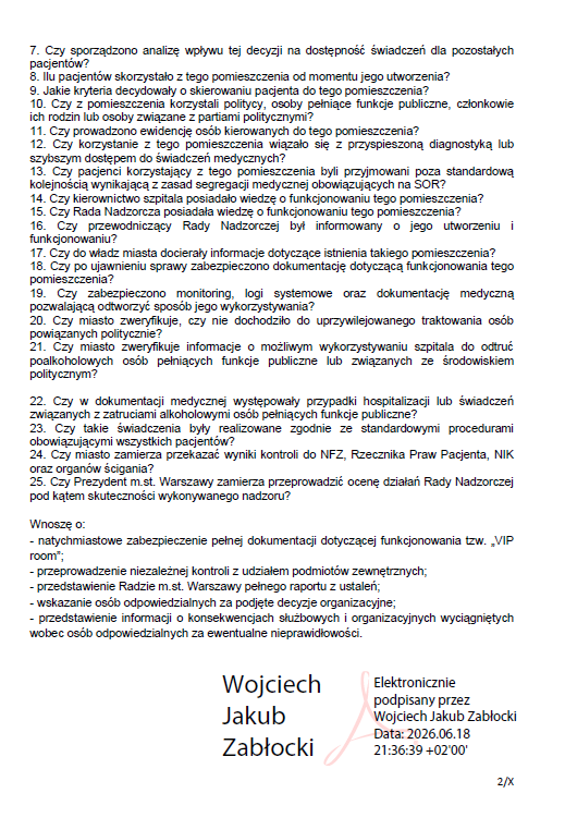 WJZablocki's tweet photo. Partyjny VIP room urządzony kosztem sali odebranej pacjentom chirurgii kręgosłupa? Doniesienia o odtruciach poalkoholowych skacowanych polityków KO w miejskim szpitalu? Kieruję do @trzaskowski_ kolejne formalne zapytania w sprawie: https://t.co/KWZ9mmJx93