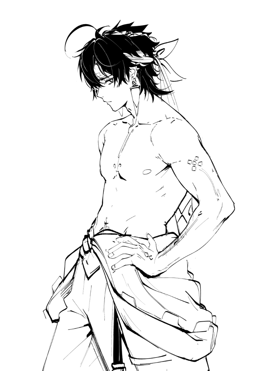 hootaru_u's tweet photo. #Kinich #sketch 
This is my headcanon for his body. I imagine he's around 170 cm tall and looks to be about 20 years old... https://t.co/uXenAilWZc