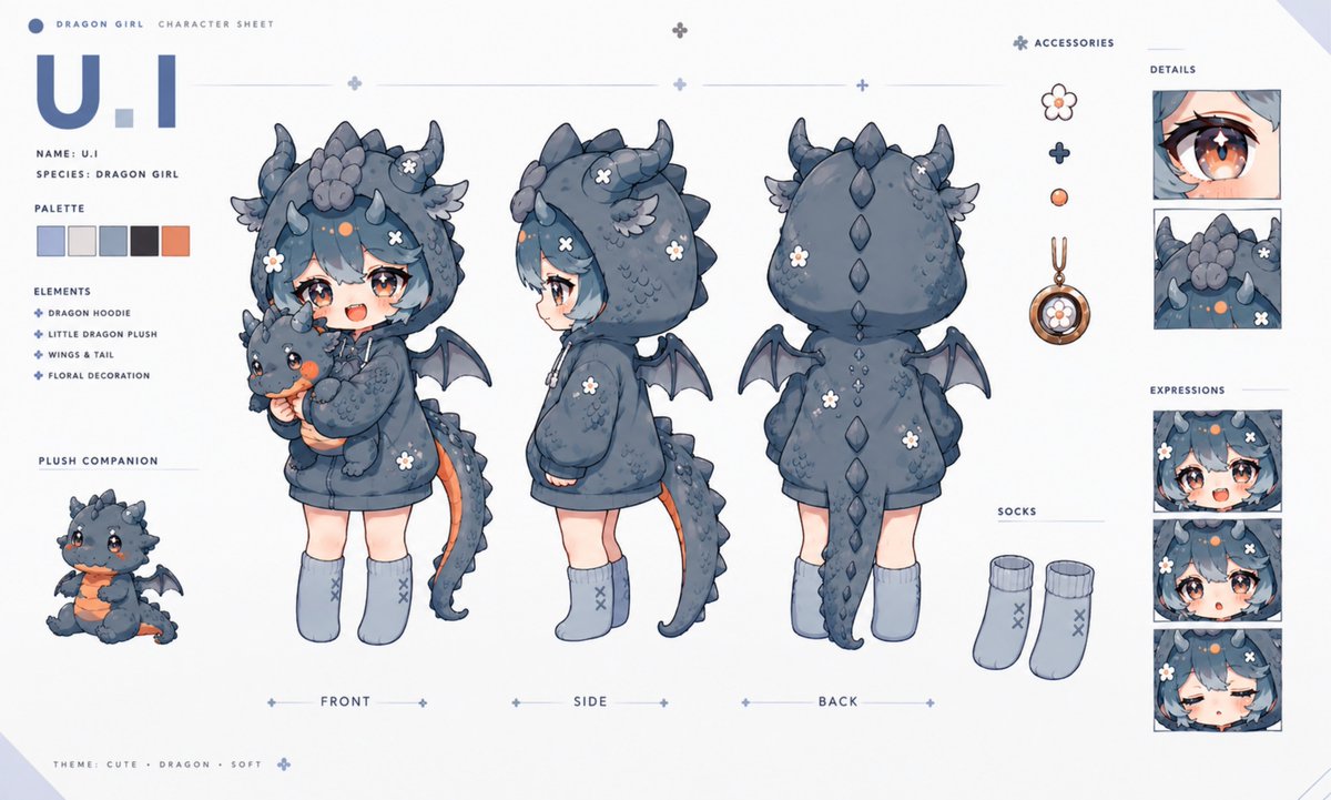 aeloriaex's tweet photo. After a lot of tweaking, my dragon character sheet is finally ready!
Before I lock in the design, I'd love some feedback from everyone:
What stands out the most? What could be improved? 💙
Every suggestion is appreciated! 🌸
#VTuber #DragonVTuber #OC #CharacterDesign #VTuberEN https://t.co/lpre9gXkWK