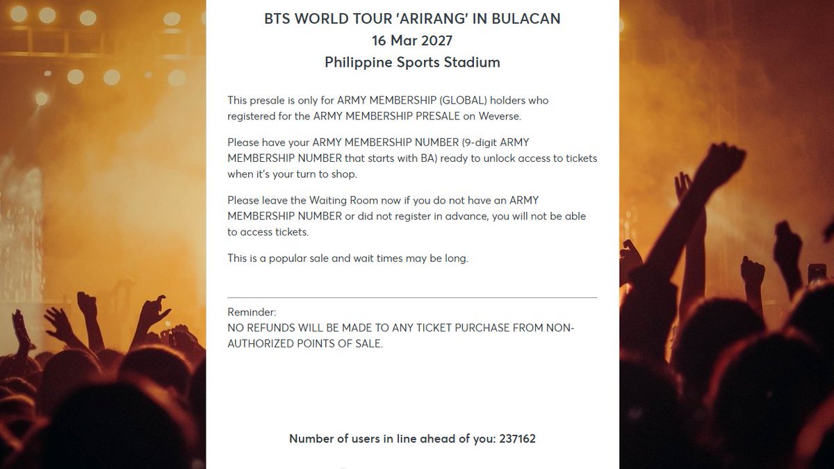 vminkartz's tweet photo. ano leche lahat kayo mag secure at may membership code? 😭 #BTS_WORLDTOUR_ARIRANG_BULACAN https://t.co/QwhuQU1w3T