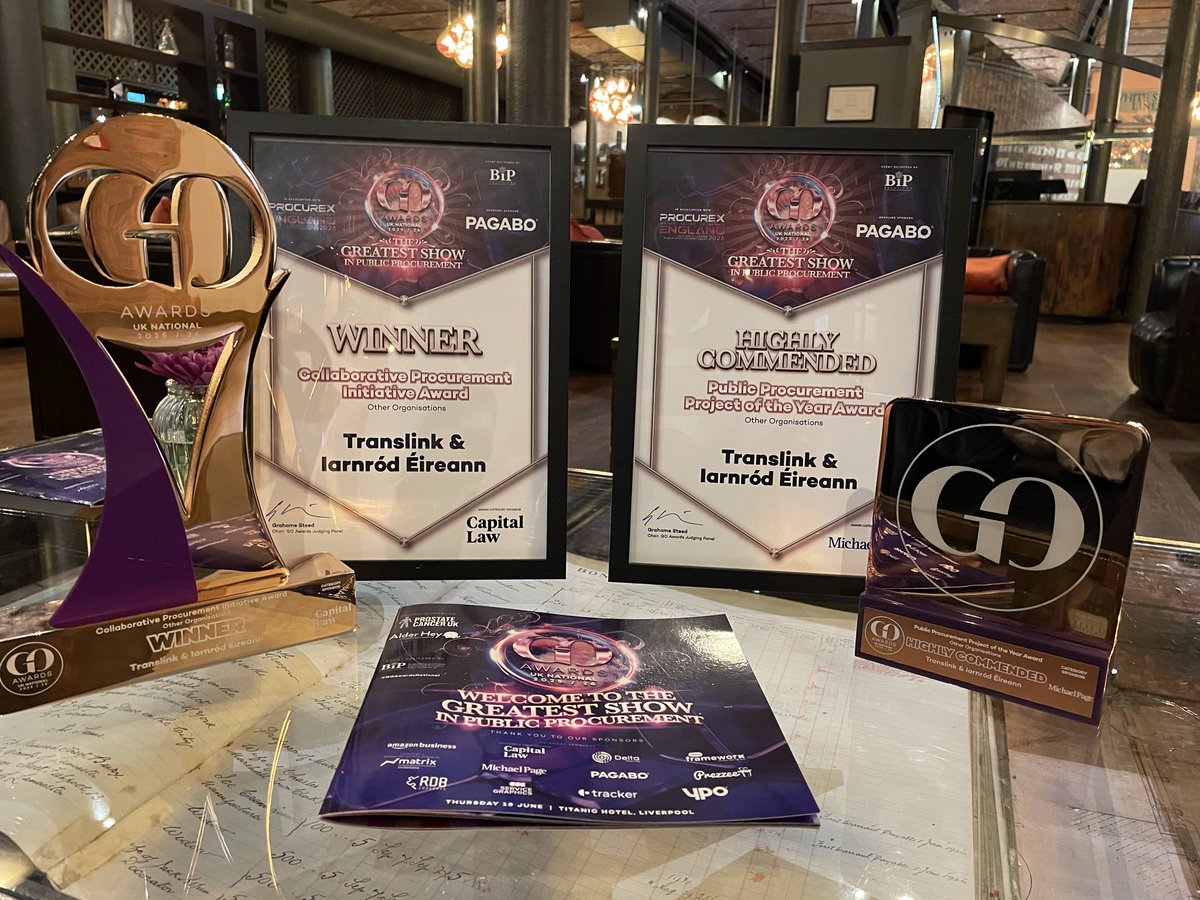 mark_osmer's tweet photo. Proud to be part of the Enterprise Fleet Replacement Project, which was recognised at the UK National GO Awards 2026. Working in partnership, @Translink_NI &amp; @IrishRail were awarded:🏆 Winner – Collaborative Procurement Initiative of the Year.
#GoAwardsNational #FleetProcurement https://t.co/weyRVXYCkD
