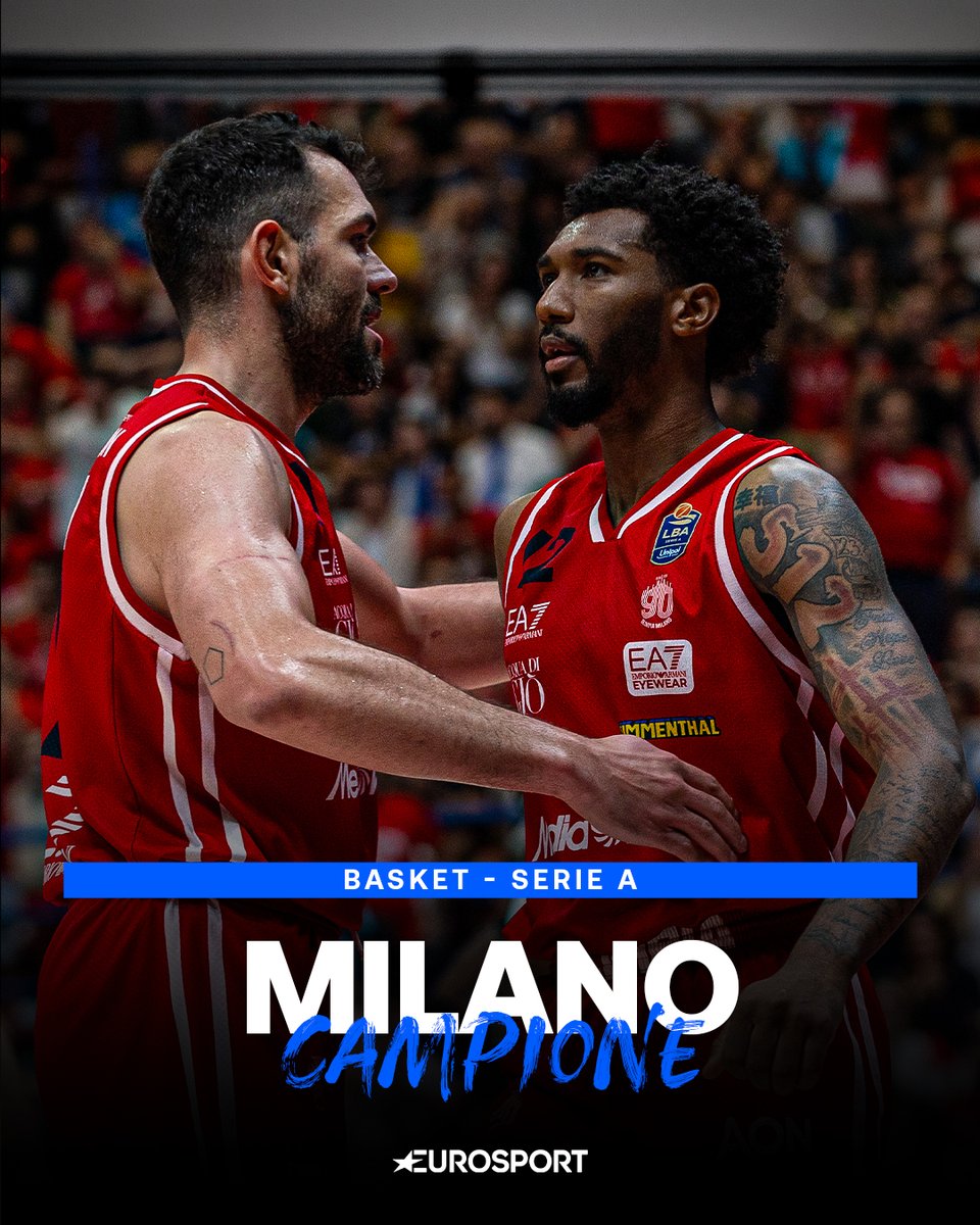 Eurosport_IT's tweet photo. MILANO È ANCORA CAMPIONE D'ITALIA 🏆❤️🤍

L'Olimpia espugna il Taliercio, chiude la serie contro Venezia in gara-4 e conquista il 32° scudetto della sua storia 🇮🇹🔥

Dopo Supercoppa e Coppa Italia arriva anche il tricolore: un mini-triplete che certifica ancora una volta il dominio biancorosso sul basket italiano. Milano reagisce alla sconfitta di gara-3 con una prova di carattere, intensità e personalità, prendendosi il titolo nel modo più bello.

La coppa torna a Milano. Ancora una volta 👑🏀

#Basket #LBA #OlimpiaMilano #Scudetto #EA7Milano