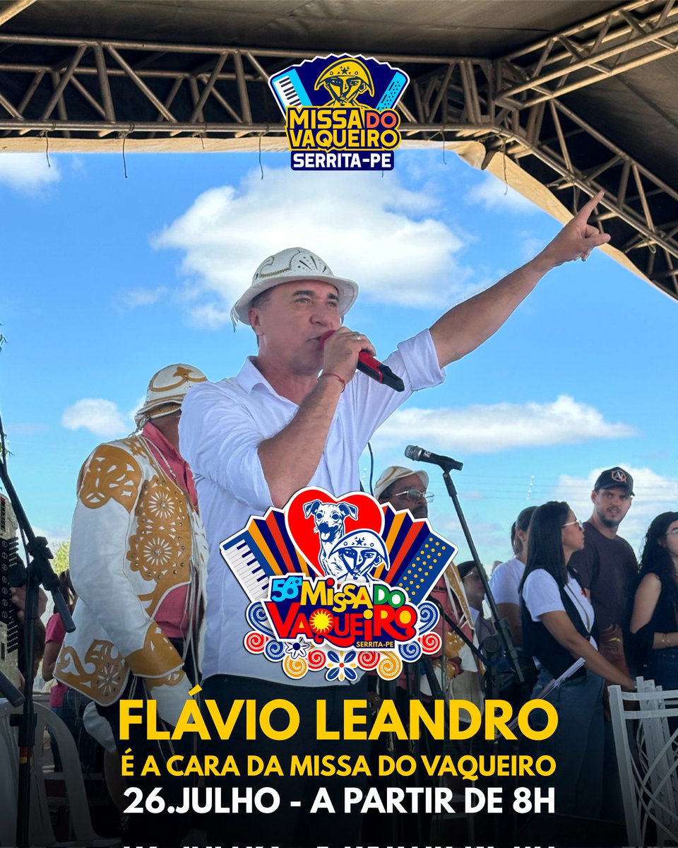 MissaJaco's tweet photo. 🪗🌵🙏♥️ O povo pediu:  Flávio Leandro na mais bela missa do sertão. Chegue cedo para não perder nada! 8h da manhã #missadovaqueiro #serrita #vaqueiro #flavioleandr https://t.co/JyvOsxC6X5