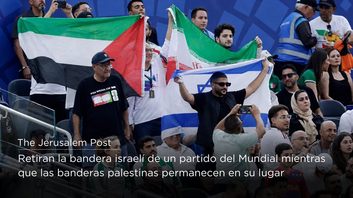 IsraelConsulado's tweet photo. Según informaron medios hebreos, se retiró una bandera israelí de un aficionado durante un partido del Mundial entre Irán y Nueva Zelanda, mientras que las banderas palestinas cercanas permanecieron en su sitio.

Fuente: The Jerusalem Post https://t.co/c0if2VyzqP