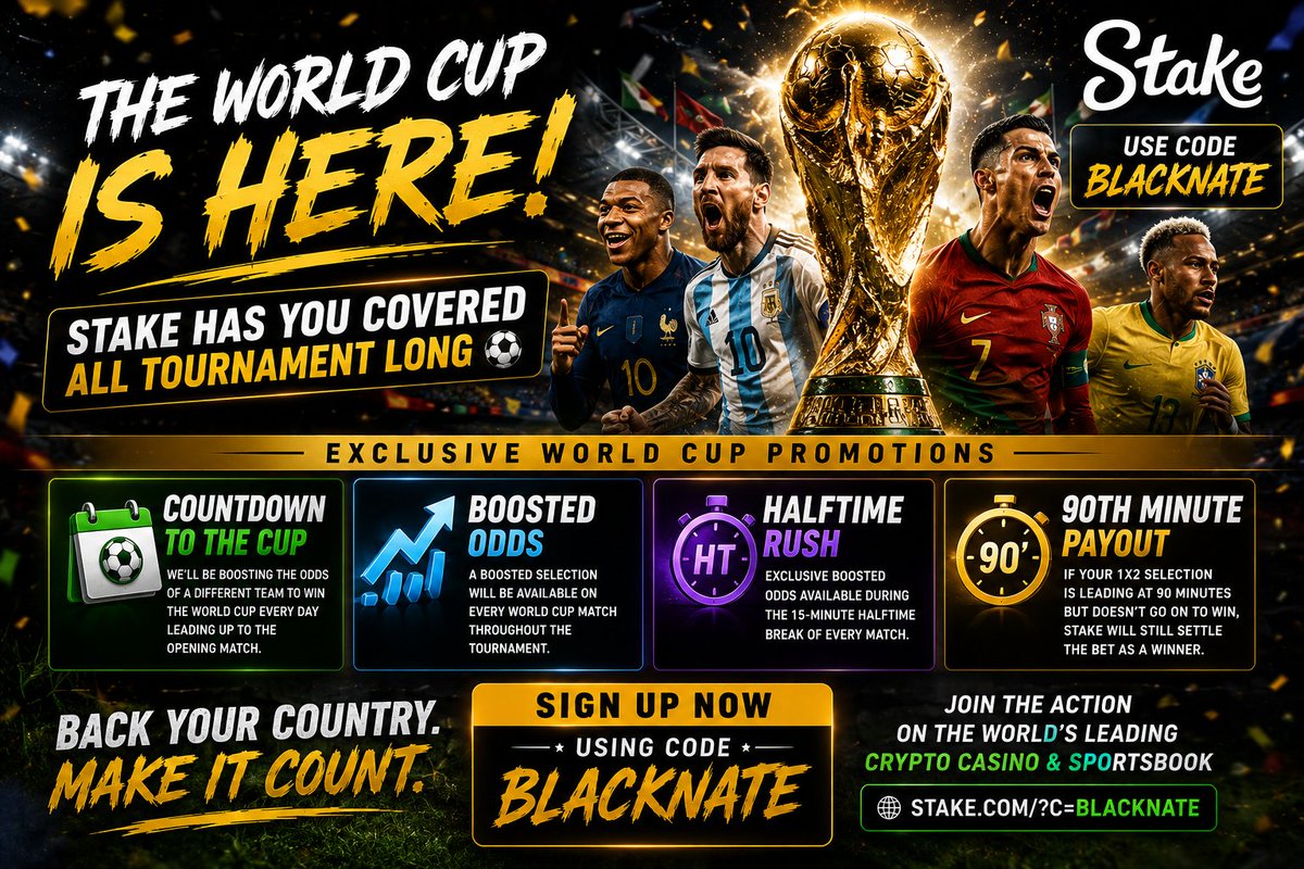 BLKN8V's tweet photo. World Cup season = football all day 😮‍💨

Stake is running promos for every match throughout the tournament.

Don't miss the boosts 👀

Code BLACKNATE:
https://t.co/O2oSSSN4dt https://t.co/uMujLzjinB