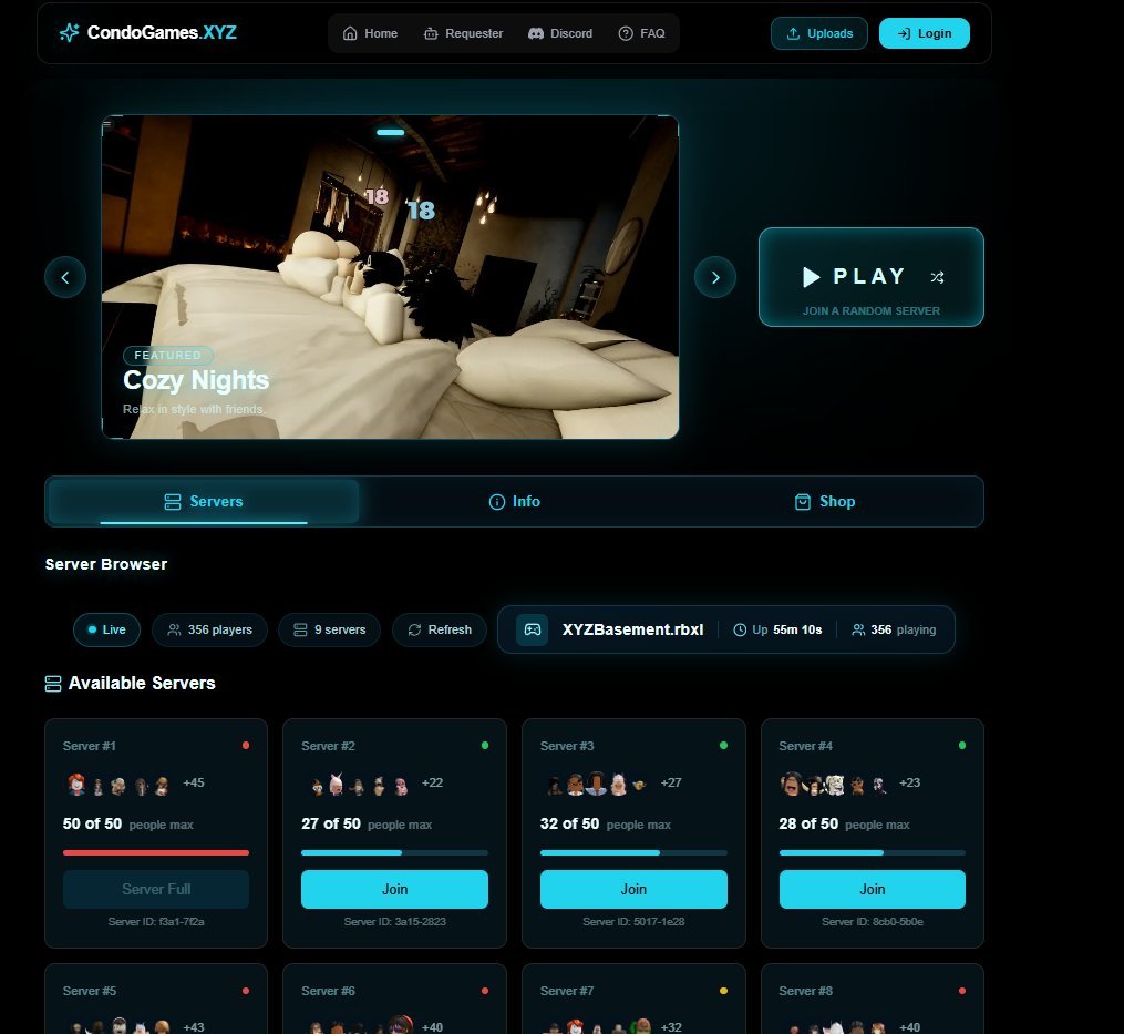 teqaeee's tweet photo. Roblox Condo Games -- BACK!!  The website is back after long time with the best uptimes ever #roblox #condo #game #robloxcondos #condos  Uploads 24/7, after a game gets banned another one gets uploaded automatically  https://t.co/fA0s55BN20 https://t.co/Gk7QMRNVR9
