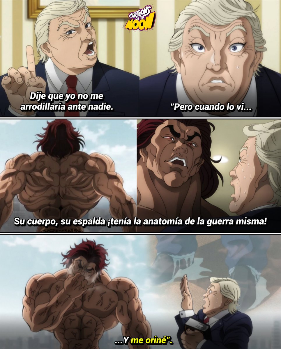 CartoonsOTMoon's tweet photo. Donald Trump ya conoció a Yujiro en BAKI https://t.co/kIKCcRqQaC