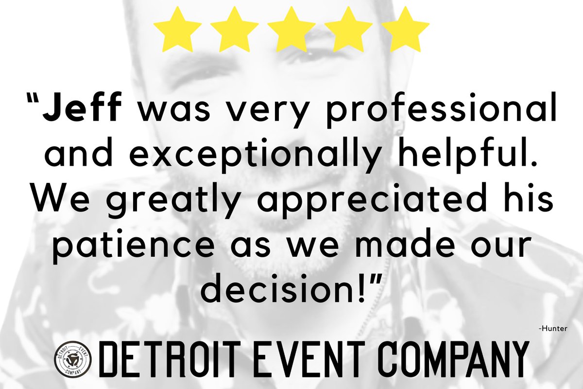 DetroitEventCo's tweet photo. Thanks to Hunter for this awesome FIVE STAR REVIEW, and a Detroit Event Company shout-out to Jeff for providing FIVE STAR SERVICE all day, every day!

#livemusic #liveband #liveshow #detroiteventcompany #fivestarreview https://t.co/oz16gnUVda