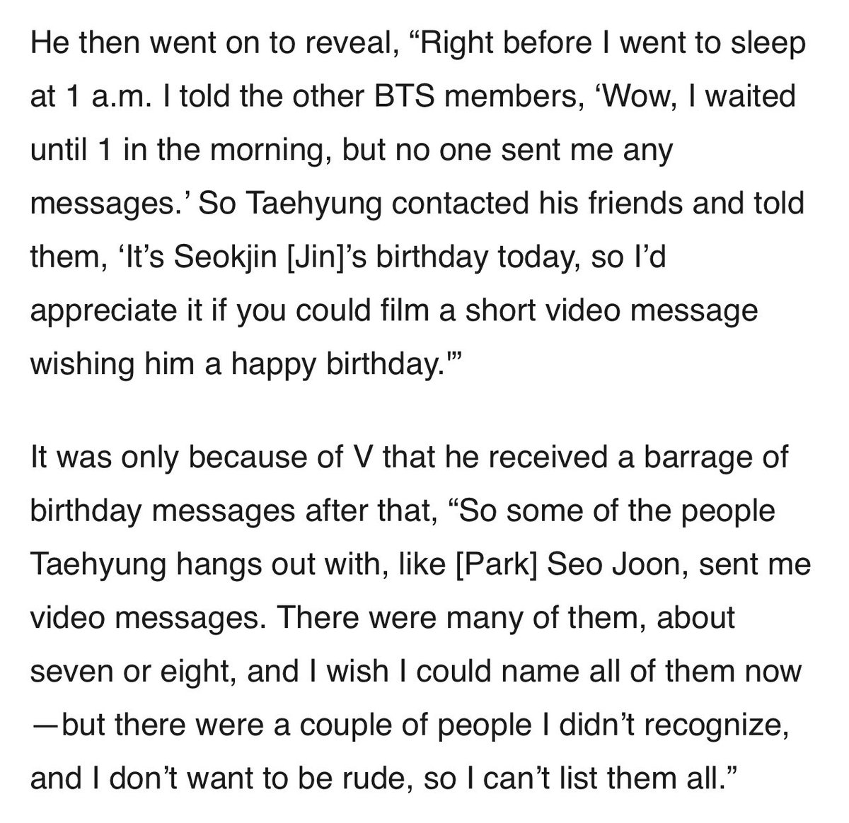 rubybaric's tweet photo. coming from the stan of jin who is so friendless that tae asked his friends to wish him happy birthday so he won't feel like a loser 😭😭😭😭 https://t.co/MLlyY6xiIg