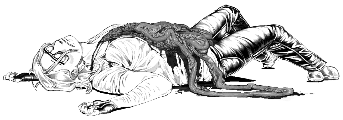 Freakplegic's tweet photo. Gnarly commission for loubotomy-time on tumblr, greyscale for censorship... https://t.co/FAzcWigGg3