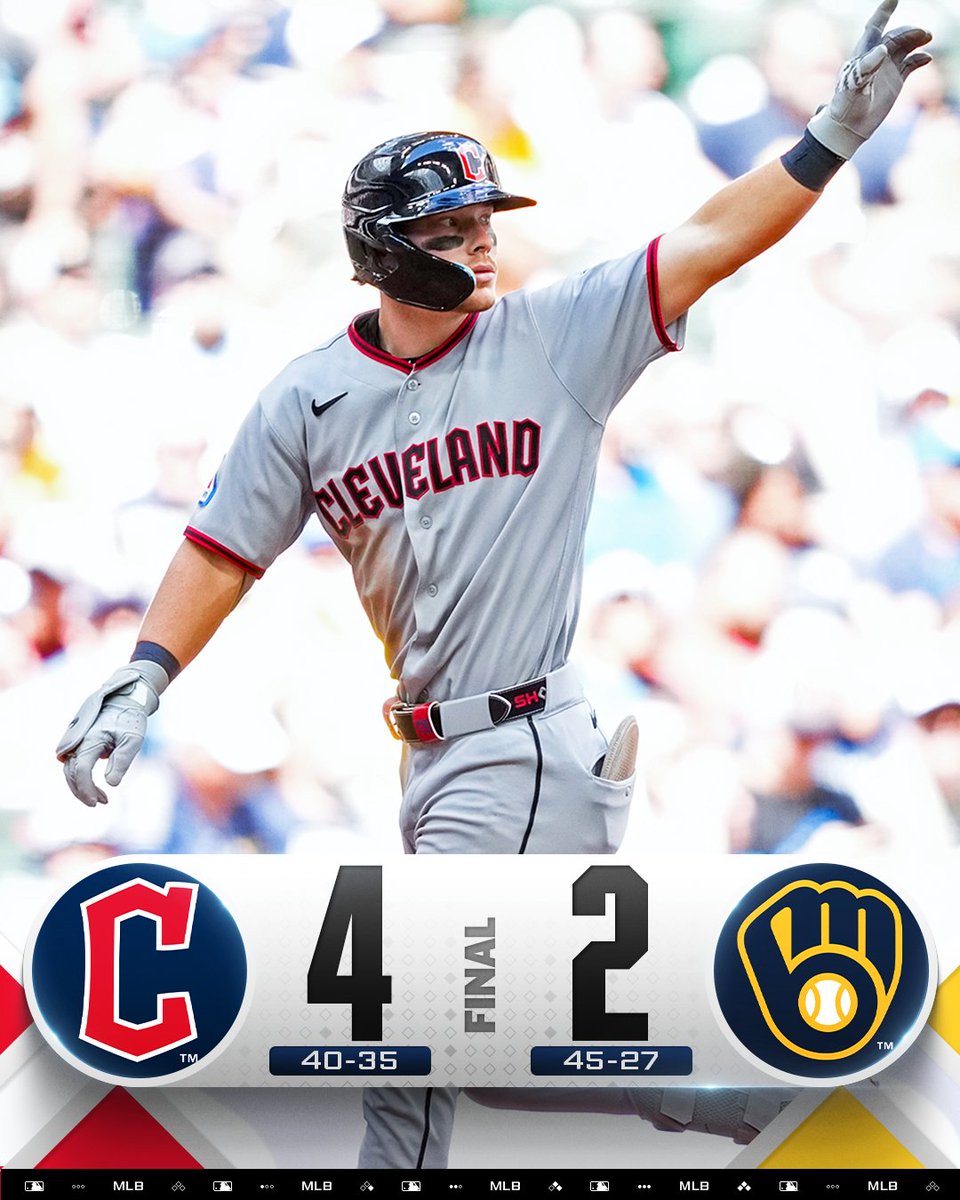 MLB's tweet photo. The @CleGuardians salvage the final game of the series with a win in Milwaukee! https://t.co/yrLRWO12ob