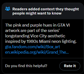 GAHRO7's tweet photo. @SmashJT This note is pointless because the "clarification" it offers doesn't rule out the possibility that the company is still maliciously exploiting the situation to insert its troon messaging.

Especially when you consider that today's devs aren't the same from the Vice City times. https://t.co/ooirwpBpTO