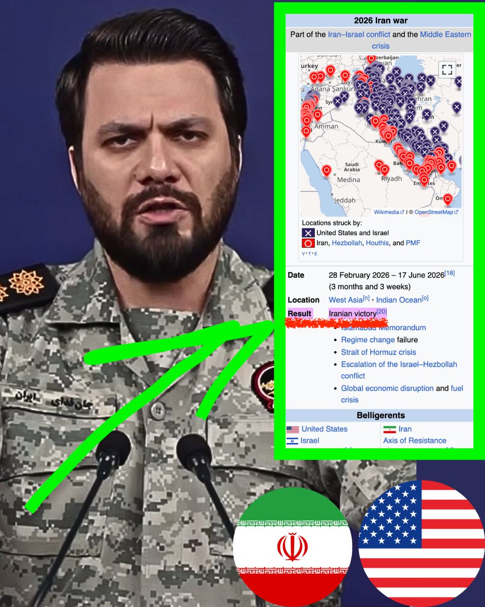 MiguelRuizCalv's tweet photo. 🚨🚨DERROTA TOTAL CONFIRMADA🚨🚨

En Wikipedia ya han declarado que Irán y el Eje de la Resistencia son los vencedores de la reciente guerra contra EE. UU., Israel, Arabia Saudí, Emiratos Árabes Unidos y Kuwait. 

Si lo dice Wikipedia... no seré yo quien lo rebata (jajajaja). https://t.co/NdmHVnMsI5
