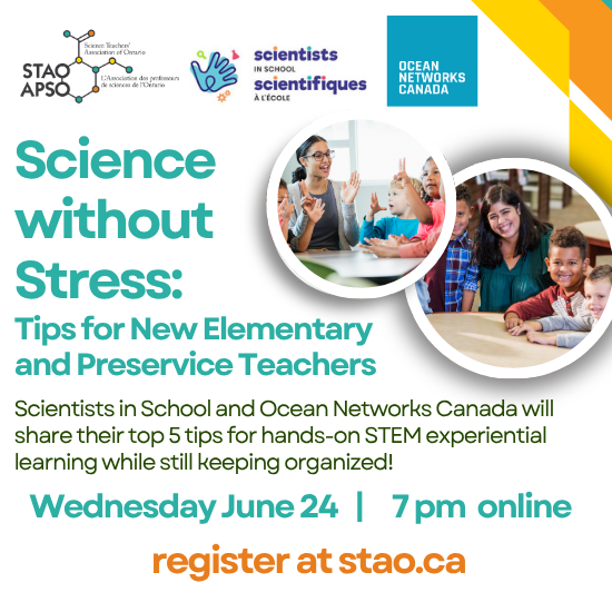 staoapso's tweet photo. Join us next week for this special webinar open to anyone, with a special focus on New and PreService Elementary Teachers!  Scientists in School and Ocean Networks Canada both run hundreds of science workshops for elementary classes.

Register at https://t.co/PuayiZwJQh! https://t.co/9q4r1bAFN0