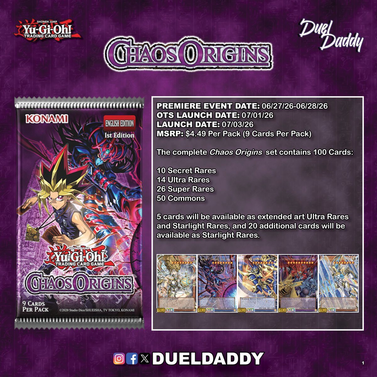 Duel_Daddy's tweet photo. Sorry for the delay!  Been a crazy day at work.

Chaos Origins box openings went live today, I've compiled everything I've seen so far!  Please note, we do not have the full list of Starlight Rares yet, but it looks like with this new set, Supers can be Starlights!
#yugioh https://t.co/sR4xMR1D4M