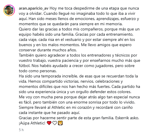 AthleticXtra's tweet photo. Aran Aparicio, una de las sensaciones de la cantera de Lezama, anuncia que no seguirá en el Athletic. 🦁 https://t.co/eYwzjyb7wc