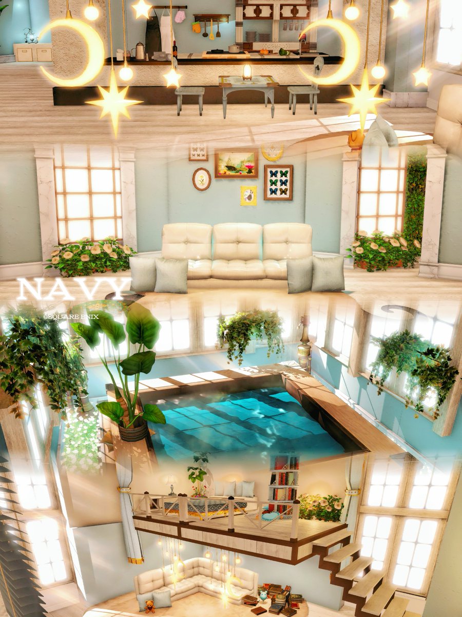FF14_NAVY's tweet photo. おはようございます！NAVYです✨

新しく始まる別宅Sハウス貸切プランの
内装をご紹介♪
本日は2種類のうちのAタイプです！

優しいパステルとボタニカルな雰囲気で、
癒しの時間を過ごせること間違いなし♪
#FF14_NAVY https://t.co/pbQFAtReLc