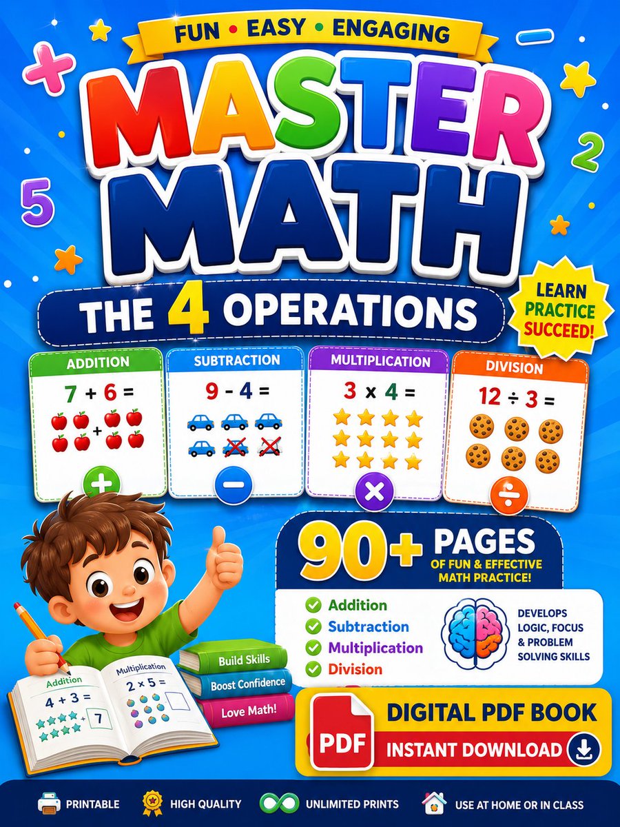 Mazzolah2's tweet photo. Master Math Workbook for Kids Ages 4-7 | 90+ Printable PDF Pages for Addition, Subtraction, Multiplication & Division | Fun Homeschool Learning Activities
https://t.co/t9IcHQdZqH
on @buymeacoffee
#Homeschool
#Homeschooling
#HomeschoolMom
#HomeschoolLife
#LearningAtHome https://t.co/Rs3YBmn0L8