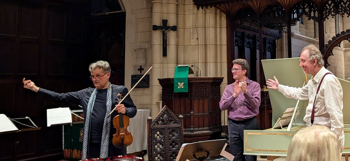 lutiflower's tweet photo. A privilege to have been in the audience tonight @ St Nicholas Church, Chiswick and meet David Hackbridge Johnson, pictured far right at the World Premiere of his Fantasia on the Apollo Belvedere. Peter Sheppard Skaerved on violin &amp; Julian Perkins on a beautiful harpsichord. https://t.co/NnaPq5h9AM