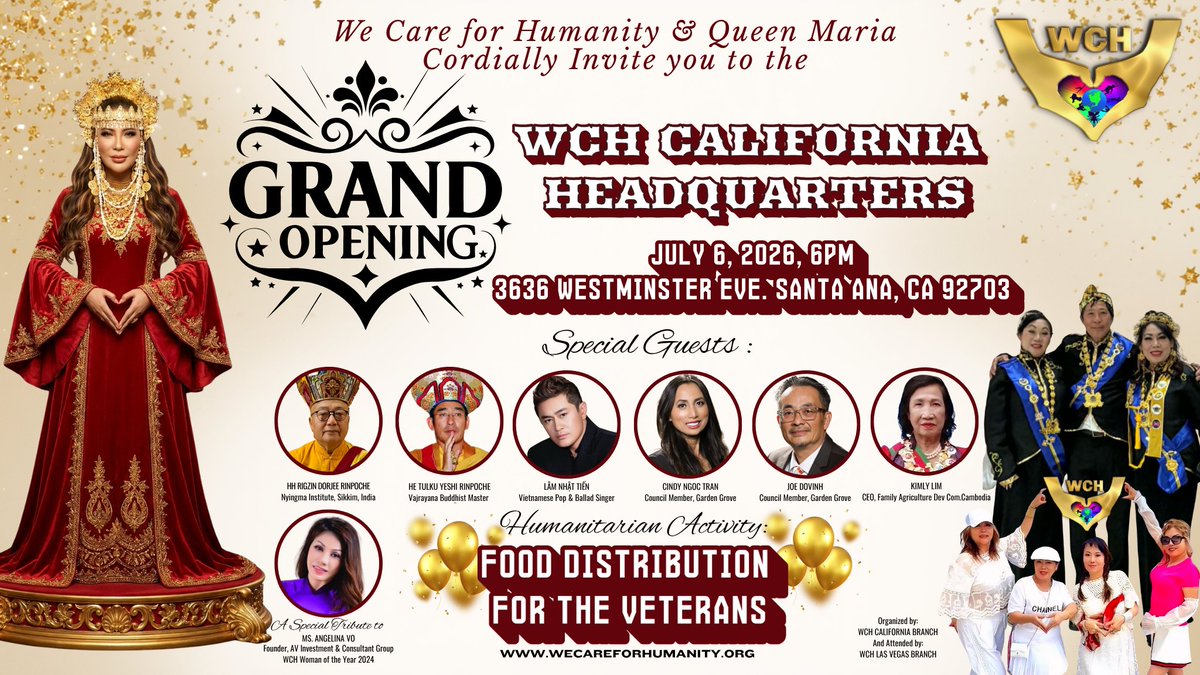 WeCare4Humanity's tweet photo. 📷📷 CONGRATULATIONS! WELCOME TO THE GRAND OPENING OF THE WCH CALIFORNIA HEADQUARTERS!
Save the date, bring your noble spirit, and let’s continue changing lives together! 📷📷📷
#QueenMaria #QueenM #wecareforhumanity #travelingqueen #GrandOpening #CaliforniaHeadquarters https://t.co/tTIl0RygVD