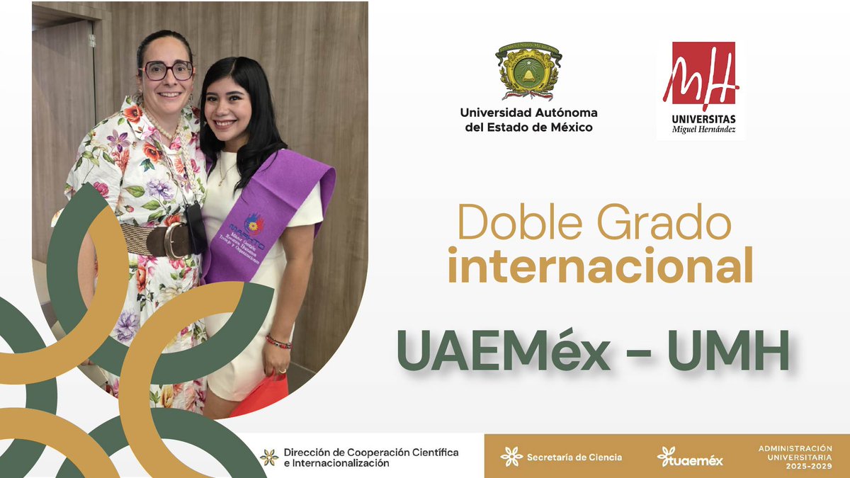 UAEMEX_Int's tweet photo. 🎓¡Éxito sin fronteras! Felicitamos a la 2ª generación del Doble Grado entre la #UAEMéx y la @UniversidadMH 🇪🇸. Alumnas de la Maestría en Administración de Recursos Humanos celebraron su graduación durante su estancia académica en España. Con el valioso auspicio de la @AsocAUIP https://t.co/5afuz6Jvrm