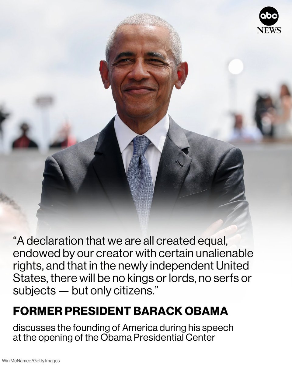 GMA's tweet photo. Former President Barack Obama praised the legacy of American democracy ahead of the country’s 250th anniversary during the dedication ceremony for the Obama Presidential Center in Chicago.

Read more: https://t.co/W69MeiRePn https://t.co/6QbqL4iQOy