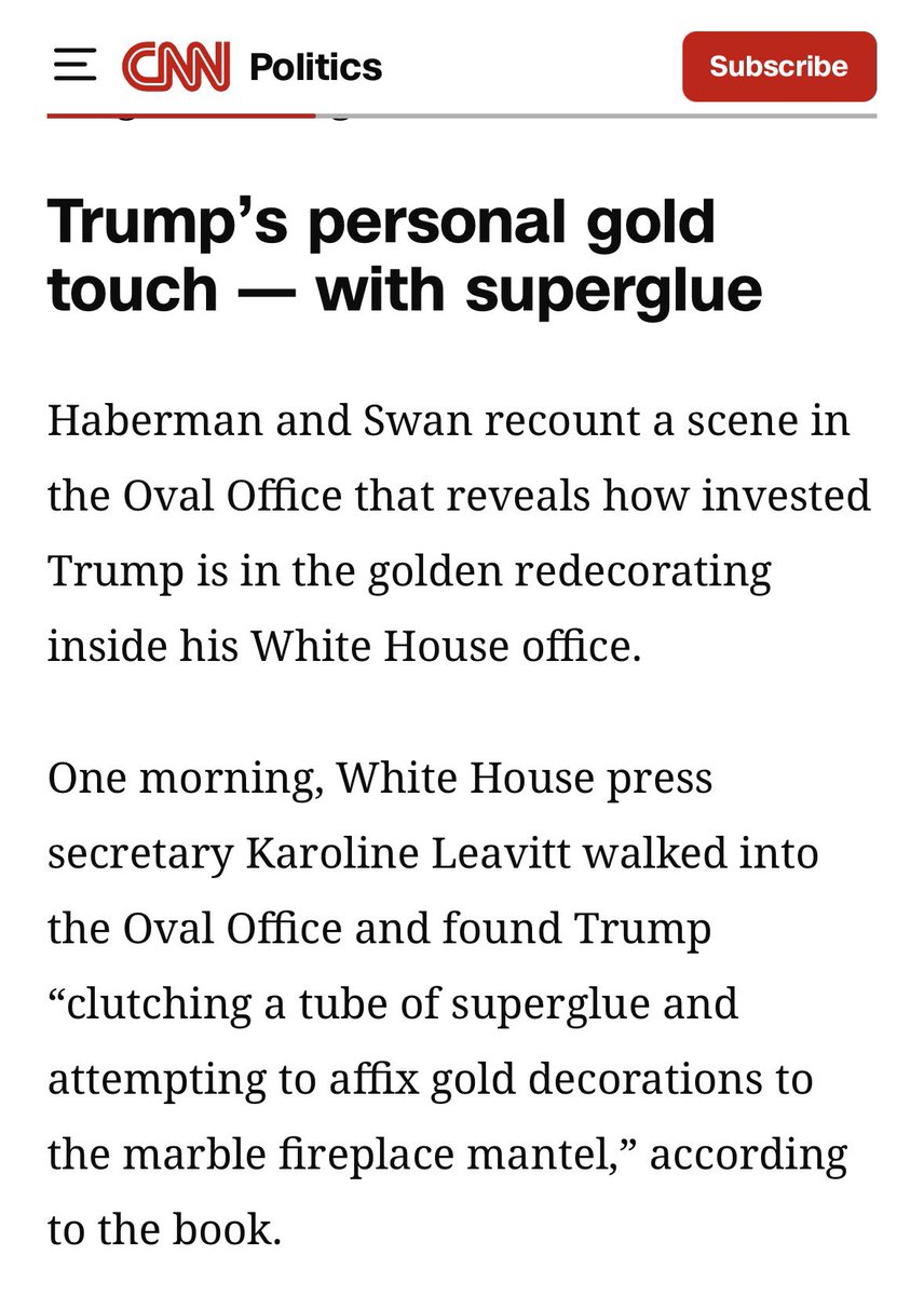 cturnbull1968's tweet photo. Hahahaha 😂😂😂😂

According to the new book from Haberman and Swan, it was not uncommon for Trump to superglue gold trim to the walls of the Oval Office. https://t.co/QmSl92gJYa