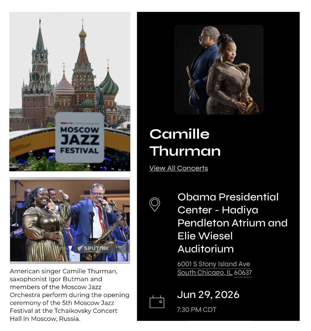 ST0P_PUTIN's tweet photo. @McFaul We urge @ObamaFoundation to cancel Ms.  Thurman's appearance on June 29.

Last Monday, prominent U.S. jazz artist Camille Thurman performed at the Moscow Jazz Festival sponsored by Putin’s Presidential Fund, violating U.S. sanctions from President Obama. 👉https://t.co/CQLPbIAYRh https://t.co/9c8y3fkllO