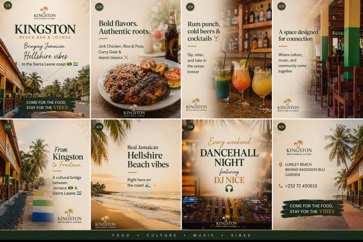 VisitSL's tweet photo. A Taste of Jamaica on the Shores of Sierra Leone 🇸🇱🇯🇲
Located at Aberdeen Beach in Freetown, Kingston Beach Bar and Lounge brings authentic Jamaican flavors, island vibes, and warm hospitality to Sierra Leone’s coast.

Founded by Hugh and Neh Campbell, it celebrates the cultural connection between #Jamaica and #SierraLeone while offering a vibrant space for locals and visitors.
Built on love, vision, and heritage, it blends two cultures through food, music, and community.

Read the full story exclusively on our website and discover more inspiring tourism stories from across Sierra Leone: https://t.co/Q8zdE9GX7U 

#VSLTravel #KingstonBeachBarAndLounge #AberdeenBeach #VisitSierraLeone #FreetownLife #CulturalConnection #TourismSierraLeone #ExploreFreetown #SaloneX