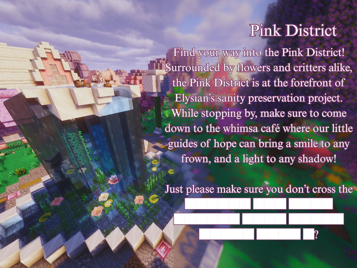 _elysiansmp's tweet photo. The Districts V. Pink

#elysiansmp #minecraftsmp #loresmp #psychologicalhorror https://t.co/C0jSFocFoO
