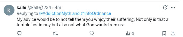 AddictionMyth's tweet photo. @kalle_1234 @InfoOrdnance I will enjoy the demise of their cult after all the torment they inflicted upon me for years. It's only human.

And I will enjoy your stubborn refusal to apologize for mindlessly defending them, even after you know it's a lost cause. https://t.co/7PCWweDkcJ