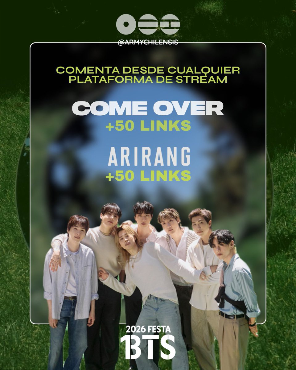armychilensis's tweet photo. Cuando cada ARMY pone de su parte todo es más fácil, reproduce "Come Over" y el álbum "ARIRANG" desde cualquier plataforma de stream, ya estamos a mitad de año y aún tenemos mucho que lograr este 2026. 

#BTS_ComeOver #BTS_ARIRANG @BTS_twt https://t.co/9LagNaQO7o