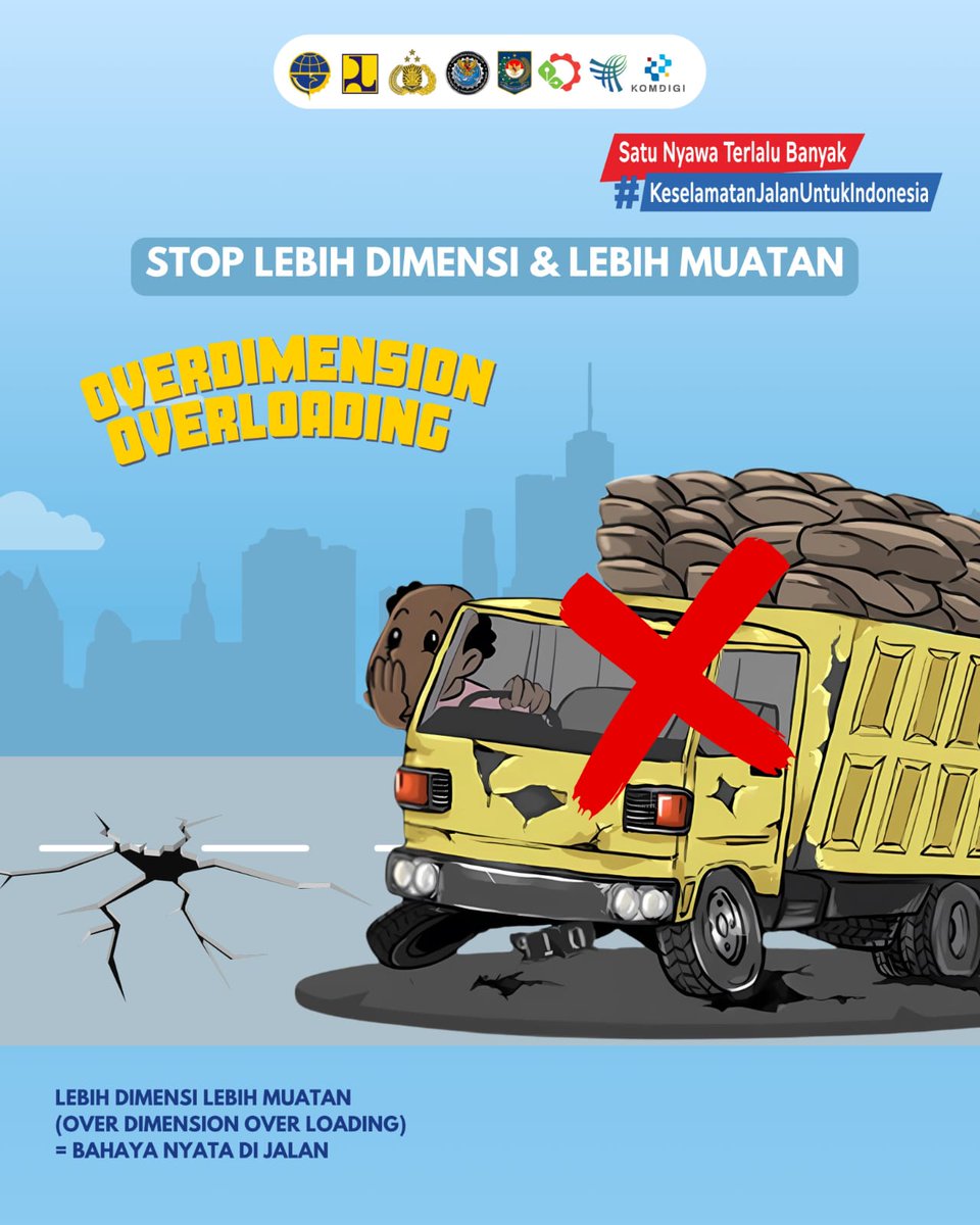 PTJASAMARGA's tweet photo. Kawan JM, pastikan kendaraan yang Anda gunakan tidak melebihi dimensi dan tidak melebihi muatan sehingga tidak melanggar aturan dan juga membahayakan pengguna jalan lain.
#SatuNyawaTerlaluBanyak
#KeselamatanJalanUntukIndonesia https://t.co/yiMuiSWrCq