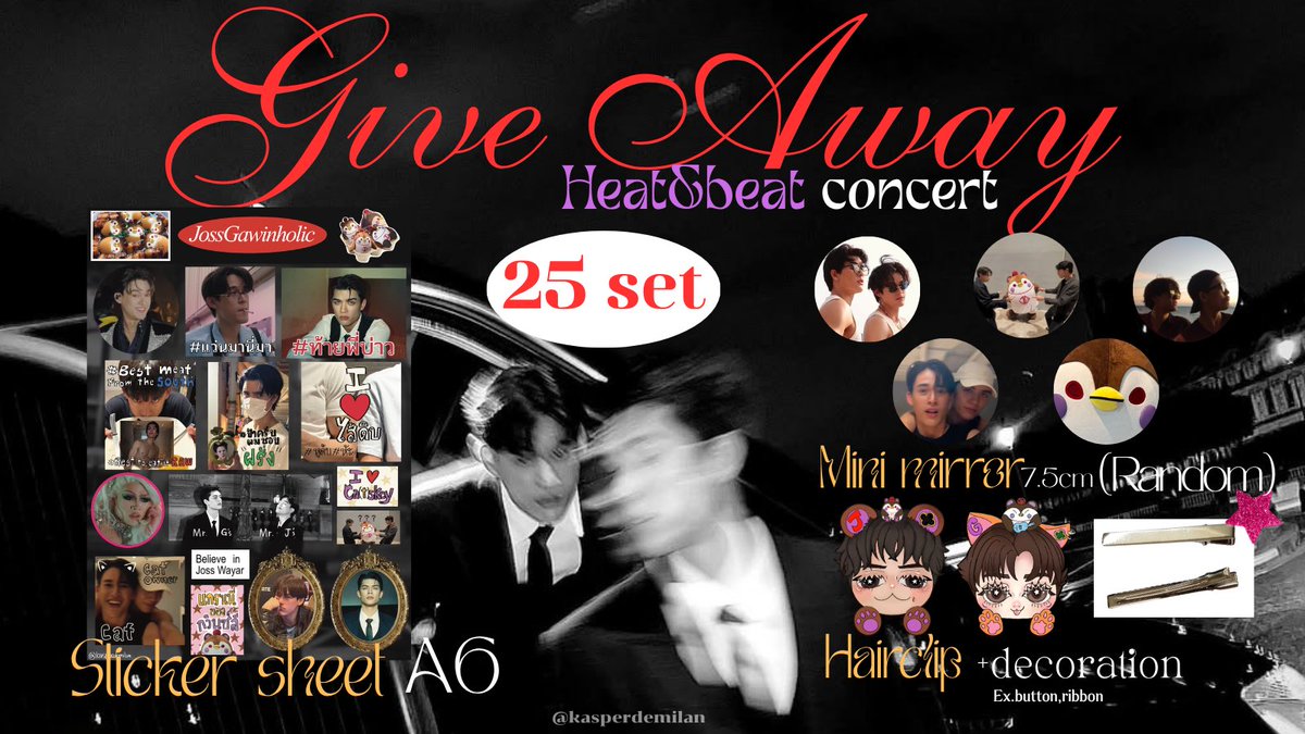kasperdemilan's tweet photo. 🐻Giveaway for #JossGawinConcert 🐧
25 set : Sticker sheet (A6)      1  ea
                Random mini mirror  1  ea
                Hairclip+decoration  2 ea
28 July 2026
📍Union hall/Union mall
มารับกันเยอะๆนะค้าบอยากแจกก🥺🙇‍♀️

ปล.กิ๊บได้ทั้งจอสกับกวินนะคับ https://t.co/gAWSaivZud