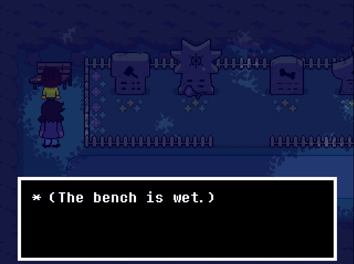 KendrylFGC's tweet photo. the bench Susie cried on before Toriel found her when she had just moved in being Gerson's memorial bench is such an overlooked sweet detail, he was always supporting her whether she knew it or not https://t.co/ET0cuqcVv3