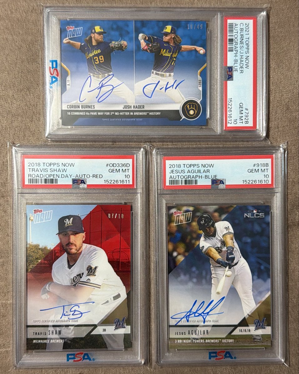 carterj1811's tweet photo. Three HUGE additions to the PC back from @PSAcard today. Thanks @butmikecards for the grading assist. @CouleeCards @Brewers https://t.co/YnWEUcdqcy