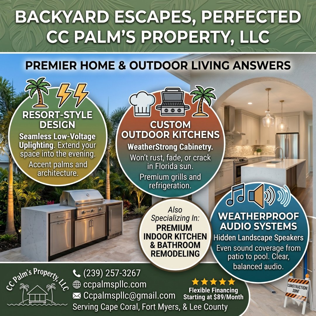 ccpalmsproperty's tweet photo. 🌴 Backyard Escapes, Perfected. 🌴

📲 Let’s talk about your project. Drop us a DM, visit https://t.co/zBDwRzrdw6, or give us a call at (239) 257-3267 to get started!

#CapeCoral #FortMyers #BackyardDesign #OutdoorKitchen #FloridaLiving #CCPalmsProperty #HomeRemodeling https://t.co/qW4P2Q4p3X