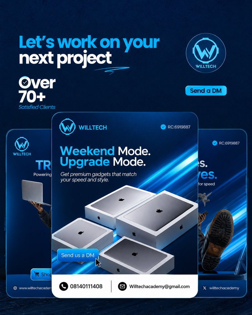 Willtech_Ng's tweet photo. Ready to take your next project to the next level?

At WILLTECH NG, we deliver innovative digital solutions, creative designs, and professional tech services tailored to your needs.

✅ Trusted by 70+ satisfied clients
✅ Professional &amp; reliable service
✅ Fast delivery https://t.co/mVvQrt6OG8