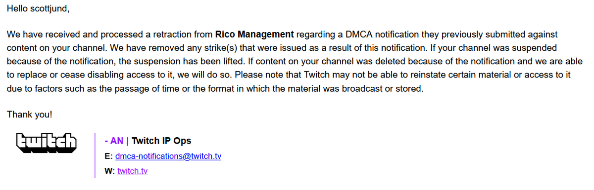 ScottJund's tweet photo. For what its worth it seems like Rico Management responded to the copyright backlash. https://t.co/y9398l3Ekn