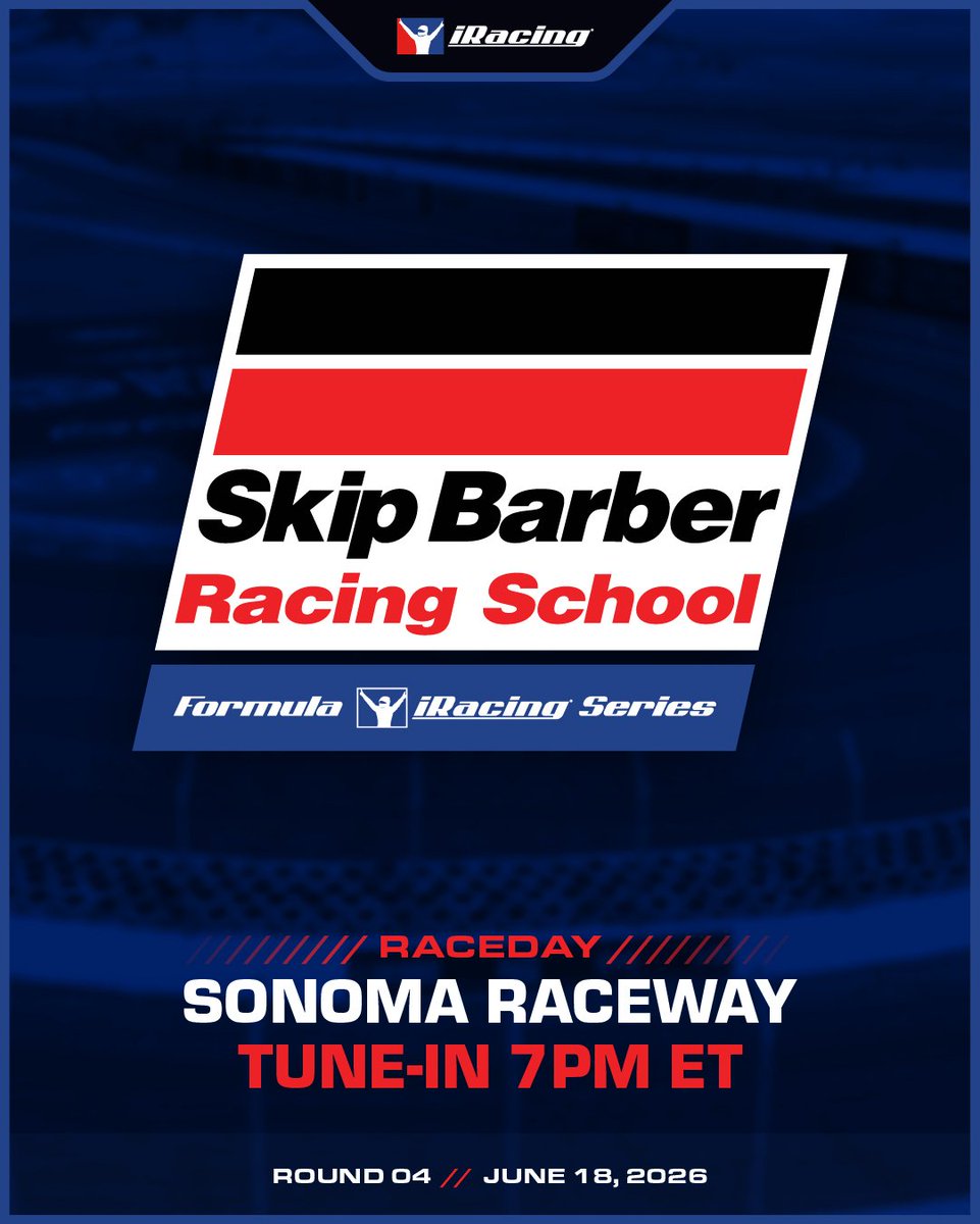 iRacing's tweet photo. Tune in for the fourth round of the Skip Barber Formula iRacing Series season from Sonoma Raceway at the top of the hour!

7pm ET over at https://t.co/3zRHcs8Rff! https://t.co/cgSIdqGXuN