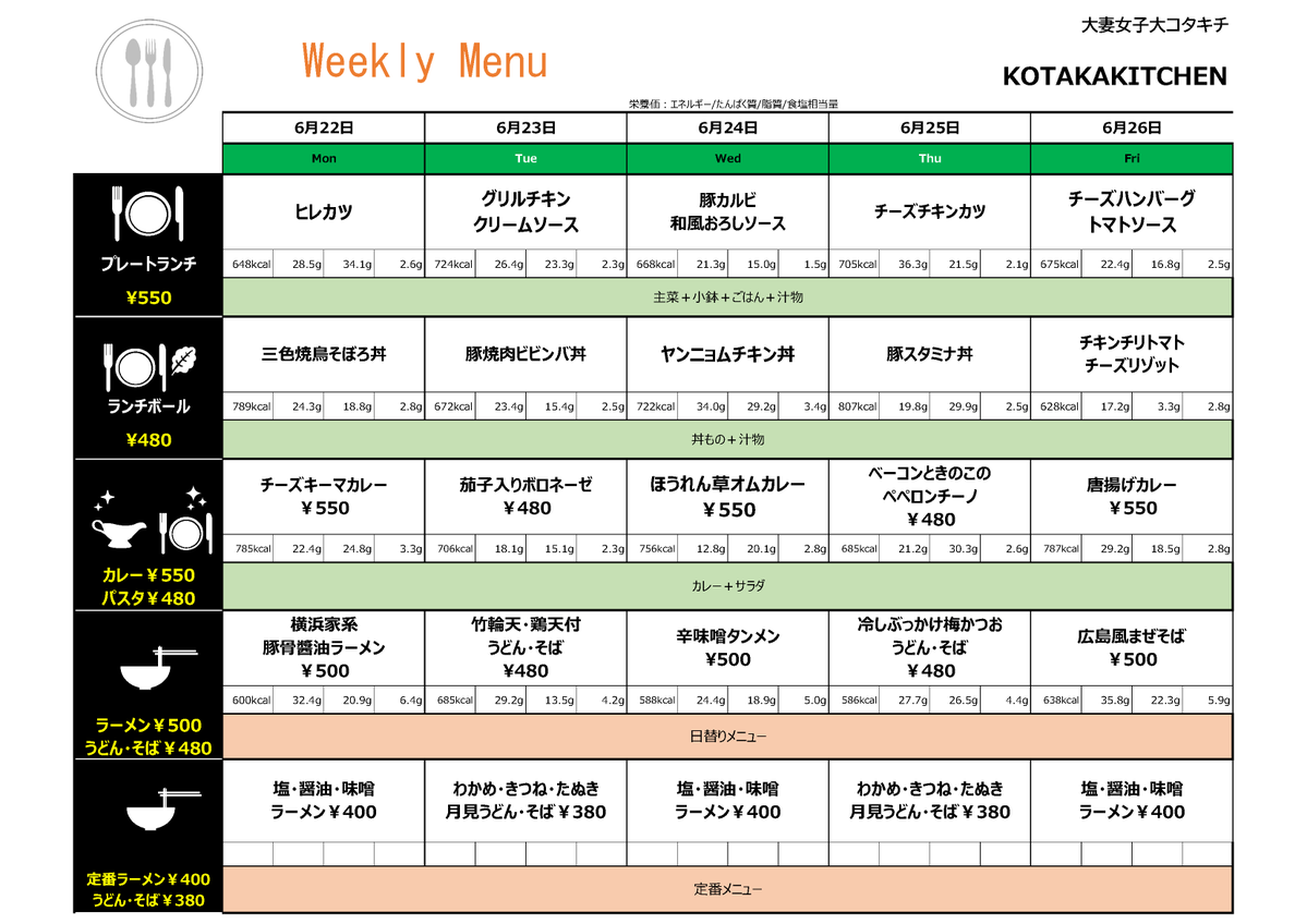 owu_news's tweet photo. 来週のコタカフェとコタカキッチンのメニューです。🍴✨
※コタカキッチンは学外者の方はご利用いただけません。
#大妻女子大学 #大妻 #owu #学食 #コタカフェ #コタカキッチン https://t.co/D7UQxy7Lyo