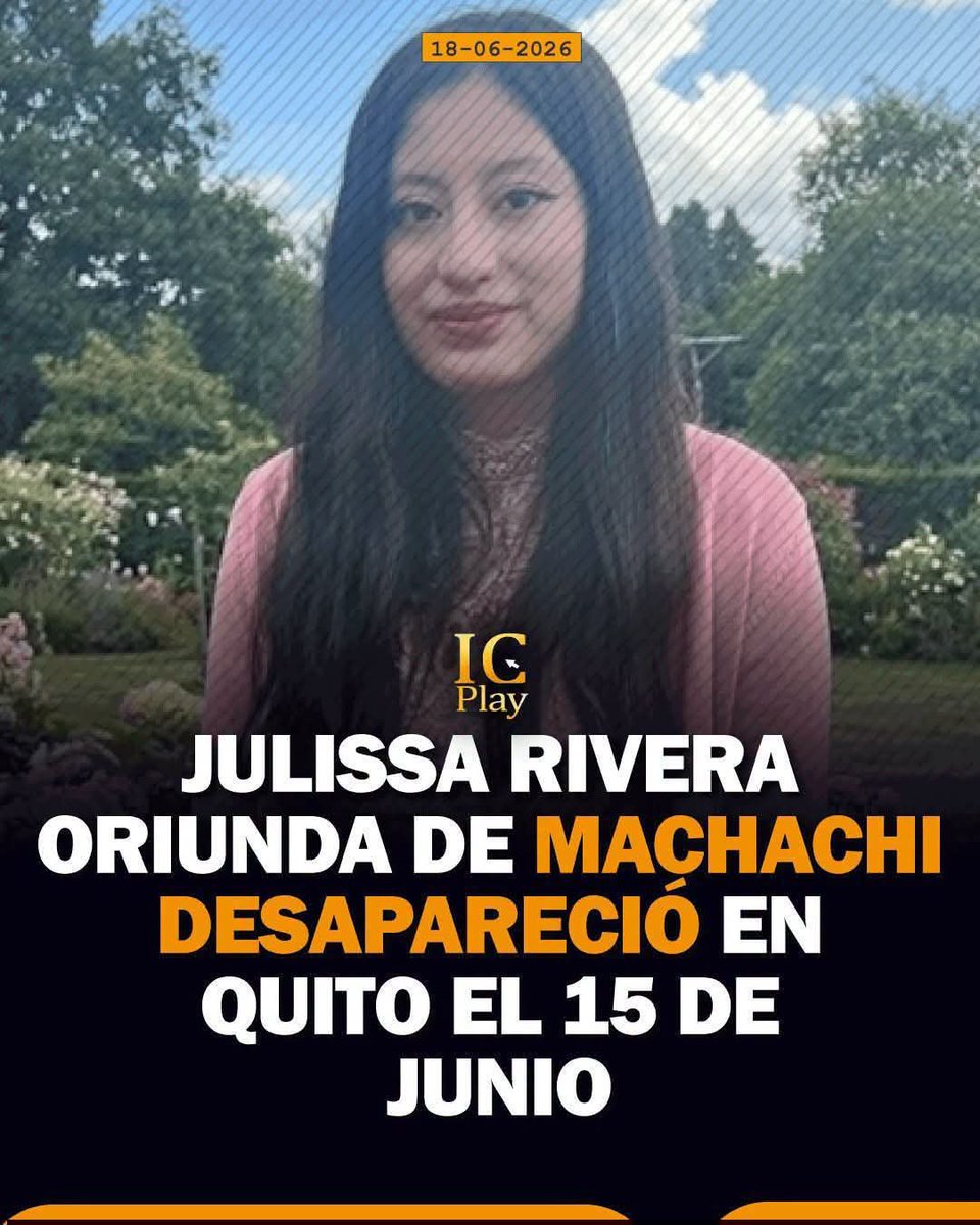 QuitoNoticias1's tweet photo. 🚨 #DESAPARECIDA / Julissa Mabel Díaz Rivera, joven oriunda del cantón Mejía, no regresa a su casa.
🔹 Fue vista por última vez en el sector El Troje, Conjunto Divino Niño, Manzana 37, en #Quito.
#Comparte https://t.co/cSSJN7mafR