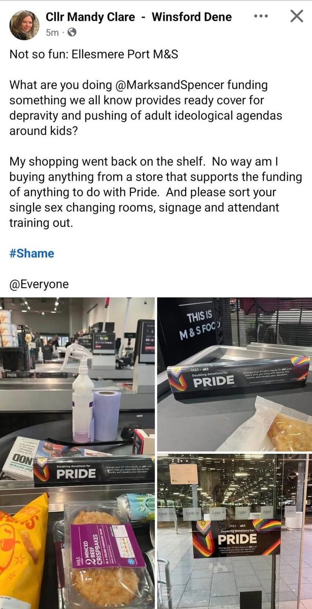GoodersPhillip's tweet photo. Stupid reform Mandy claire decides to rant about m and s , saying she’s refusing to shop there - then posts a photo of her reflection in the glass ….. what an absolute joke of a person @reformparty_uk oh and then 24 hours later she deletes the evidence 🤣🤣🤣🤣

🏳️‍🌈🏳️‍🌈🏳️‍🌈🏳️‍🌈🏳️‍🌈🏳️‍🌈🏳️‍🌈 https://t.co/pNKqZrsIGg