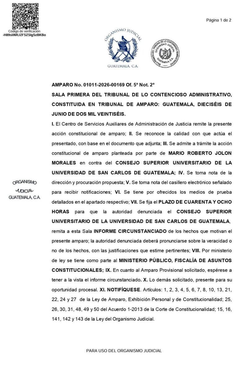 EmisorasUnidas's tweet photo. #AHORA El representante de USAC-DIRE, Anibal García, dio a conocer que los amparos preventivos presentados para que se ordene al Consejo Superior Universitario no dar posesión a Walter Mazariegos, como rector de la USAC, por no tener finiquito  han comenzado su trámite. Vía Winston Cano