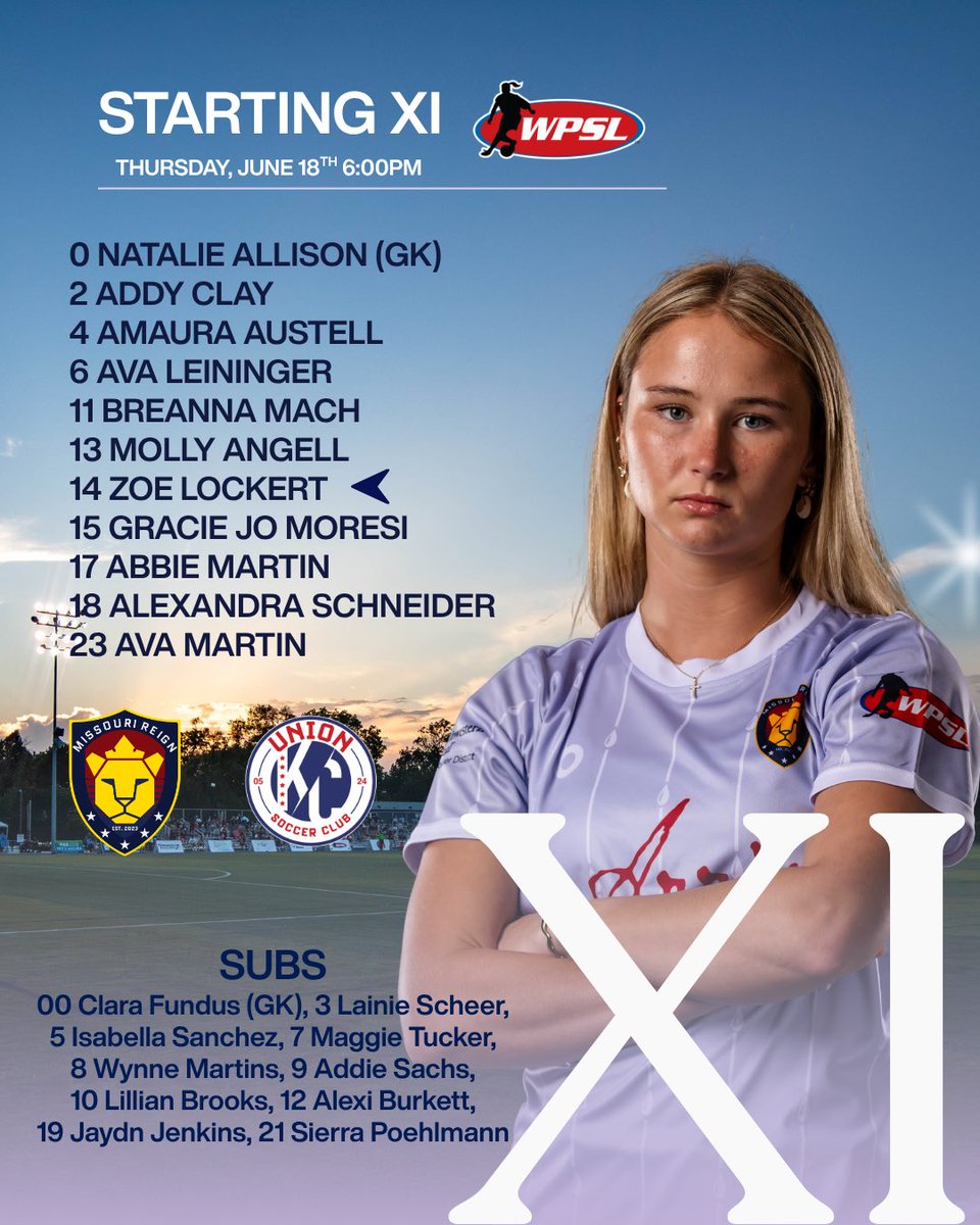 MissouriReign's tweet photo. Your starting XI for tonight's game against @unionkcwpsl!!!
#summersoccer #wpsl #makeitreign https://t.co/INnUy7pMQP
