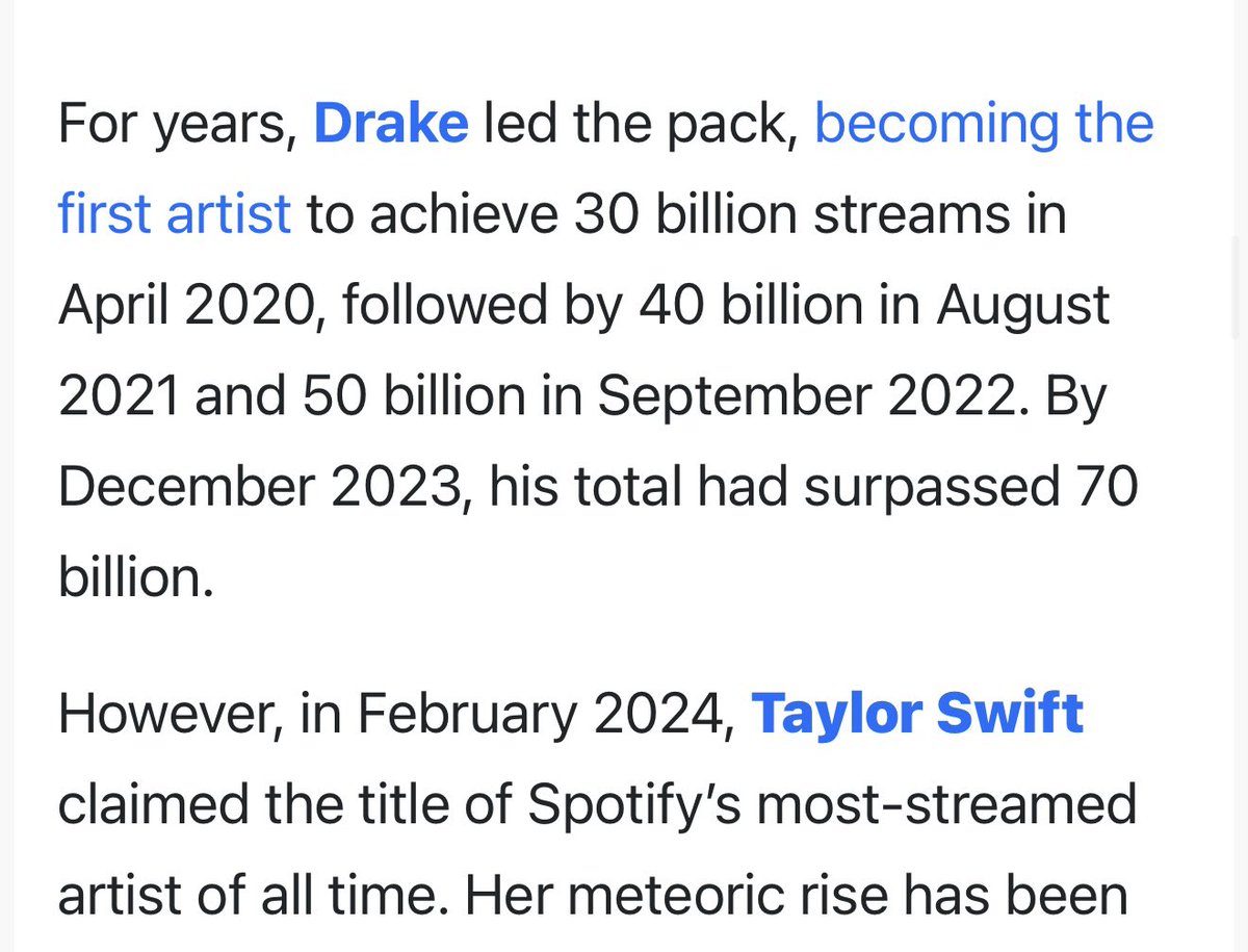 dawg64L's tweet photo. @itsmelucas1989 @Walkonbye21 @TheePopCore https://t.co/c115PoD4Qo

dude, taylor is most streamed by lead streams, drake is most streamed across all credits you can find this literally everywhere https://t.co/uqqccJCjE6